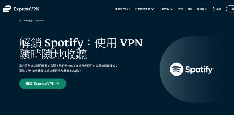 Express VPN 提供无限制的数据流量，确保您在Spotify上长时间都能聆聽音乐。
